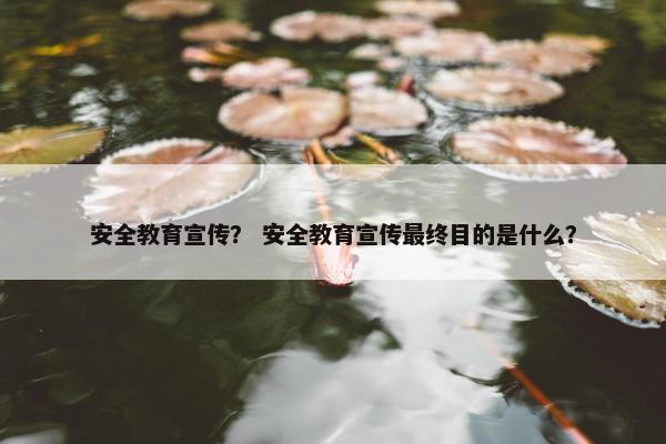 安全教育宣传？ 安全教育宣传最终目的是什么？